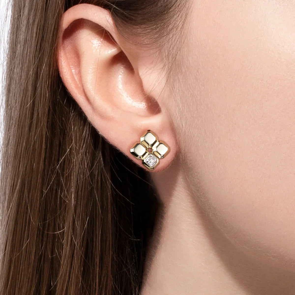 Asscher Cut Moissanite Stud Earrings Yellow Gold Plated Moissanite Earrings For Women Fine Jewelry Wholesale