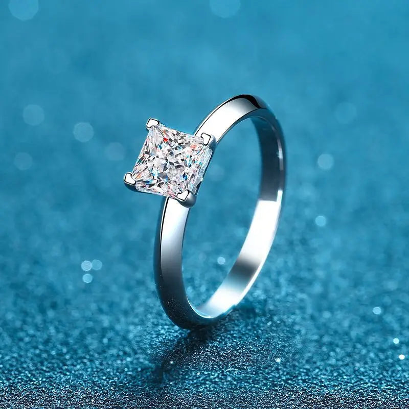 Pricess Cut Moissanite Ring 925 Sterling Sliver 1CT 2CT D VVS1 Lab Diamond with GRA Fine Wedding Rings for Women