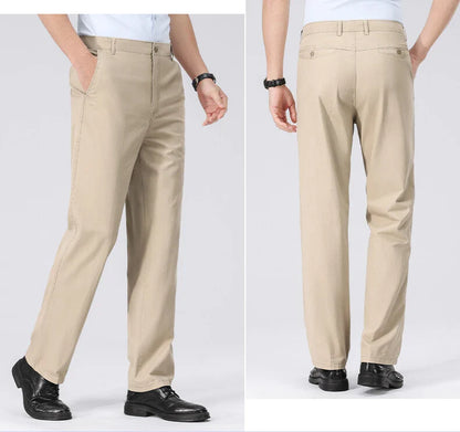 Spring Summer Cotton Suit Pants Men Solid Color Smart Casual Dress Trousers Man Lightweight Zipper Fly Straight Breathable Pants