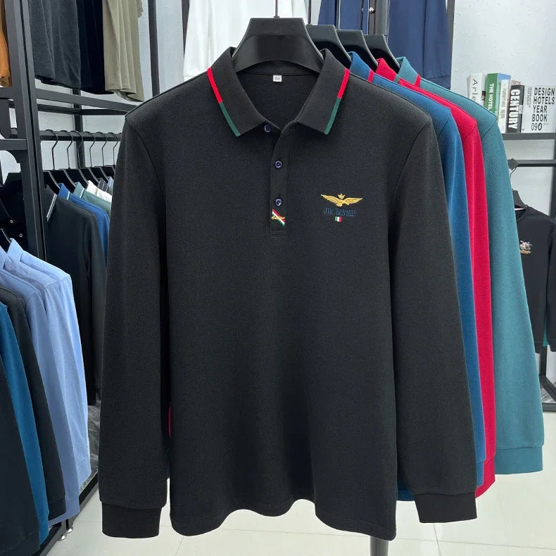 Spring and Autumn new 100% cotton long sleeved men's polo shirt brand high-end embroidered comfortable breathable casual T-shirt