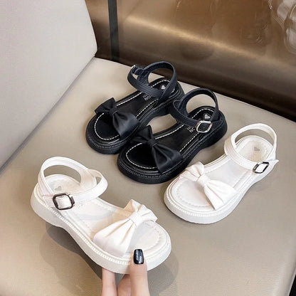 Girls Summer Beach Sandals 2025 New Solid Color Kids Causal Sandals Fashion Sweet Bow School Versatile Children Princess Shoes