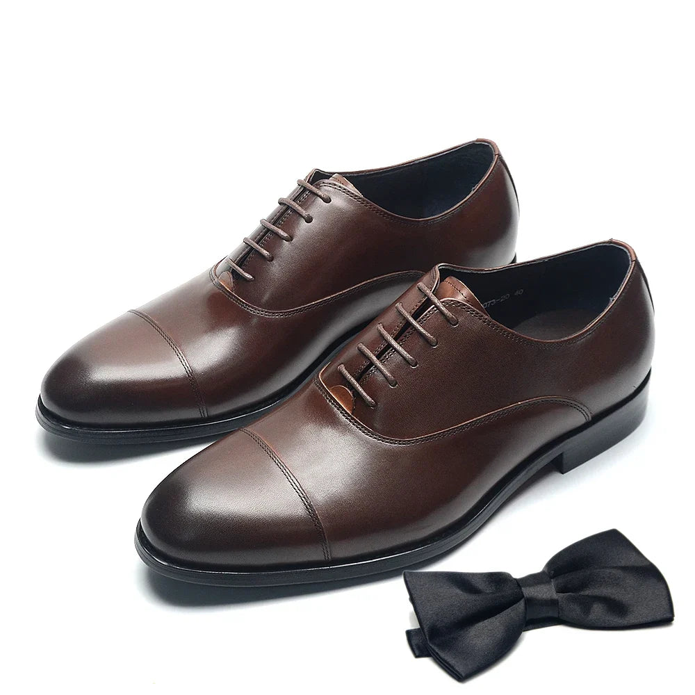 Genuine Leather Handmade Men's Oxford Dress Shoes Cap Toe Lace-Up Classic Business Office Shoe Wedding Party Formal Shoes Man