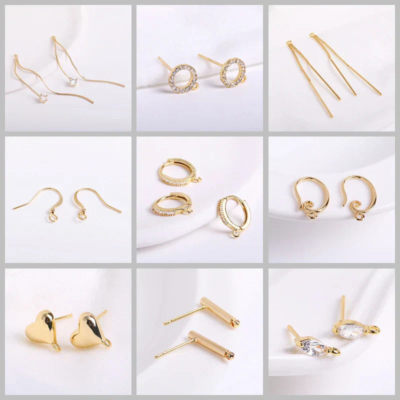 14K Gold Plated Brass Earrings Hooks Round Hoop Earrings,Earring Fixtures,Fasteners For Earrings,DIY Earring Making Accessories