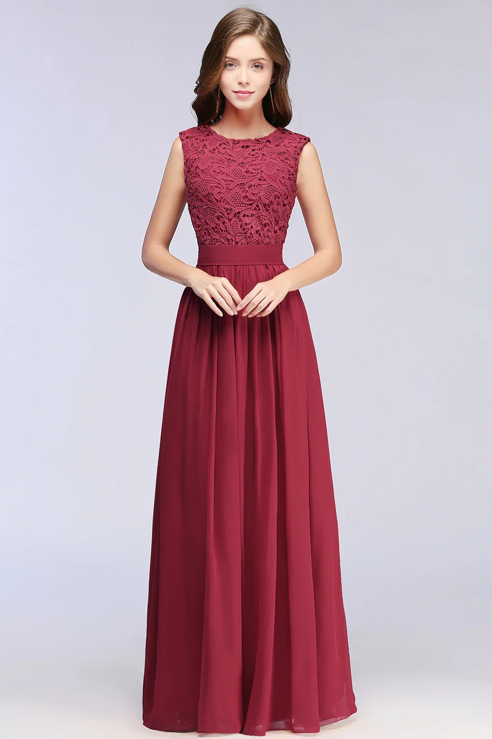 Hot Sale Lace A Line Prom Dress 2024 New Style Evening Dress Chiffon Back Illusion Bridsmaid Dress Pleat vestidos de fiesta