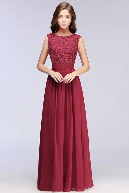 Hot Sale Lace A Line Prom Dress 2024 New Style Evening Dress Chiffon Back Illusion Bridsmaid Dress Pleat vestidos de fiesta