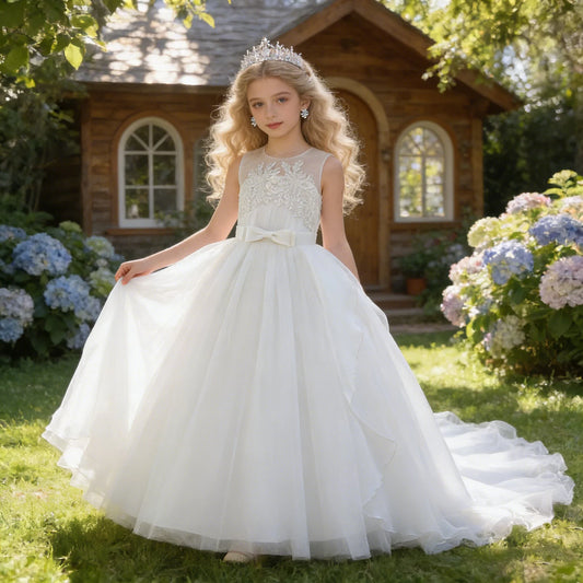 Vestido de festa para meninas de batizado de verão, damas de honra, elegante, de tule, de casamento, de princesa, para baile de formatura, de menina, gala, aniversário, natal, Vestidos