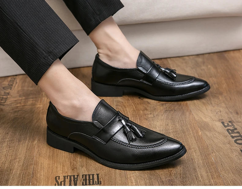 Classic Casual Leather Shoes For Men High Quality Social Office Shoes Men Slip On Loafers Flat Casual Business Leather Shoes Men