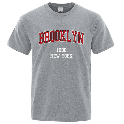 Brooklyn 1898 New York City Letter Prints T Shirt Men Creativity Tee Clothes T-Shirts Loose Summer Tshirt Cotton Breathable Tops
