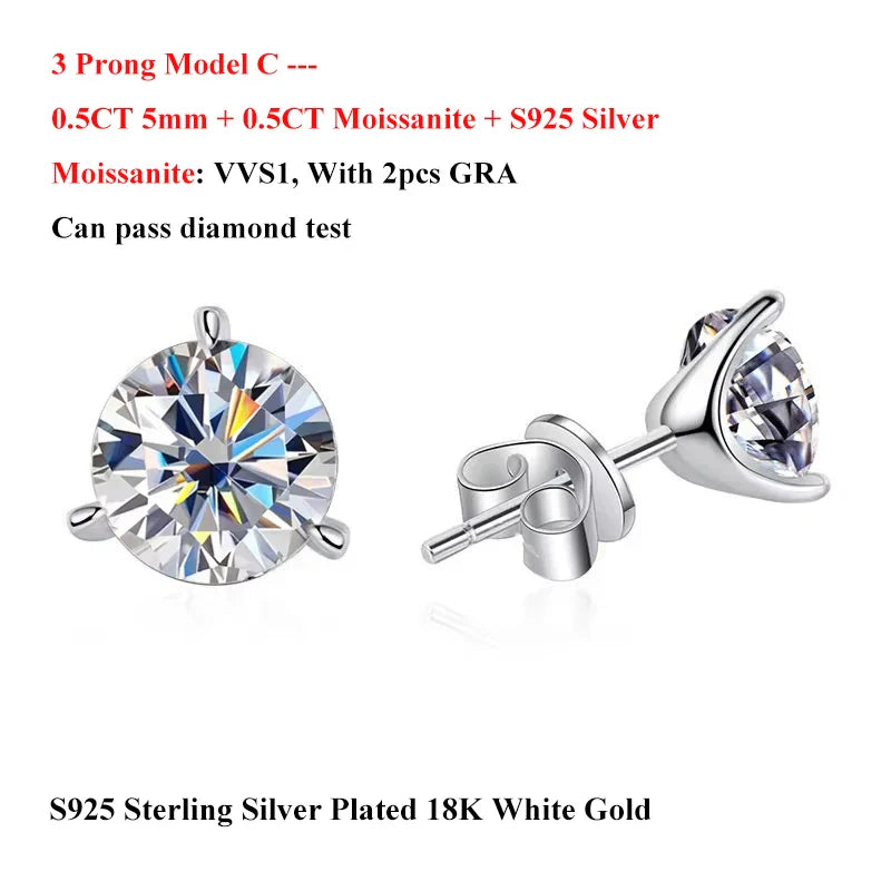 2 in 1 Full D Color Moissanite Stud Earrings for Women S925 Silver 4.6cttw All Diamond Earring Pierced Ear Fine Jewelry