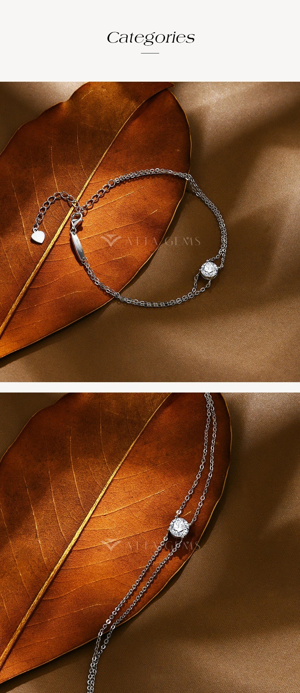 S925 Silver Double Chain Solitaire Moissanite Women Bracelet Adjustable 16+3cm Elegant Everyday Jewelry Gifts Wholesale