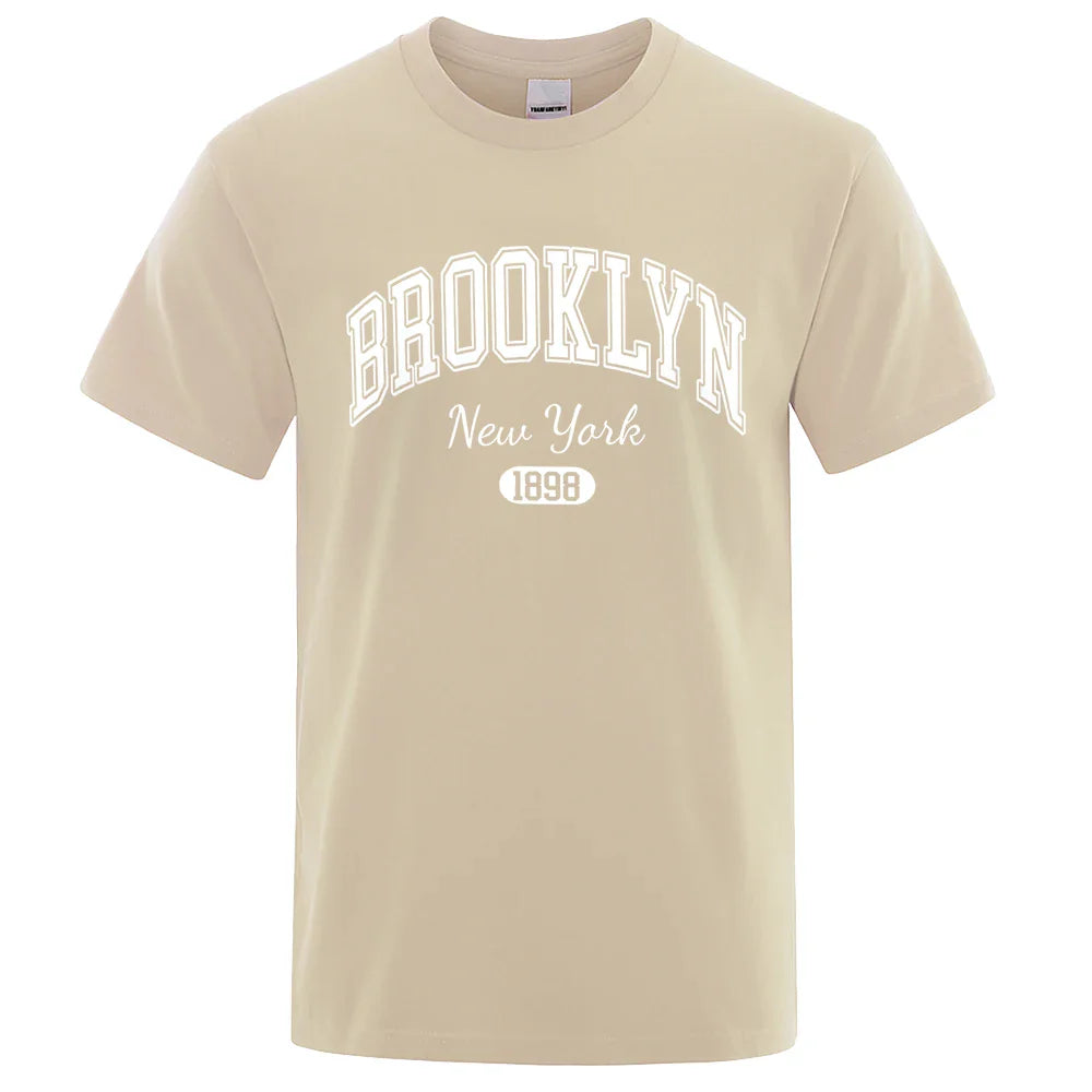 Brooklyn New York 1898 City Letter Print T Shirts Male Fashion Loose T-Shirts Casual O-Neck Tshirt Cotton Tees Tops Couple