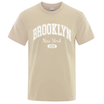 Brooklyn New York 1898 City Letter Print T Shirts Male Fashion Loose T-Shirts Casual O-Neck Tshirt Cotton Tees Tops Couple