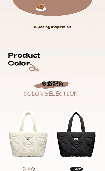 Large Soft Puffer Bag Women Big Size College Students Laptop Book Quilted Tote Bag Lady Down-filled Shopping School Bags