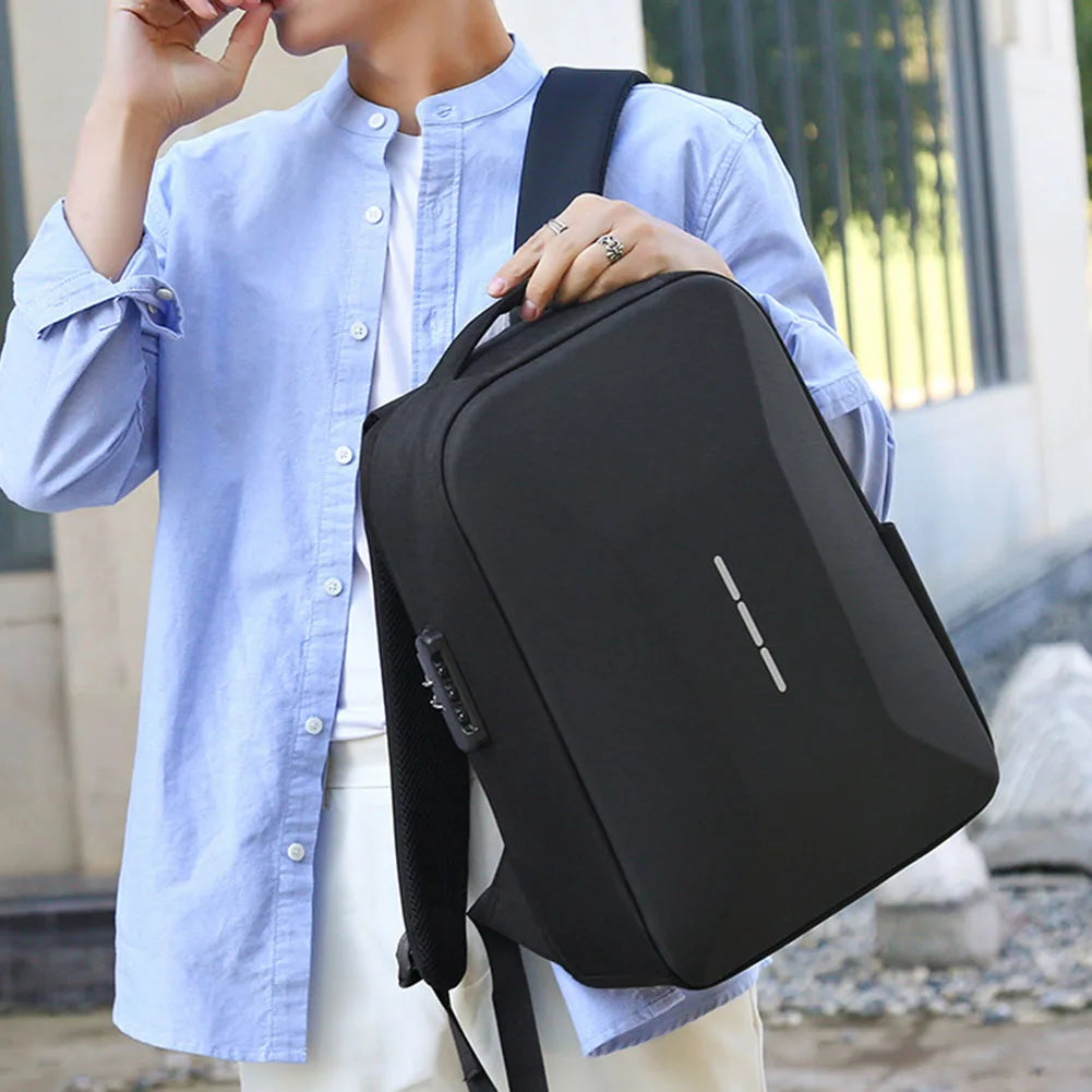 Men Portable Casual Backpack Large Capacity Zipper Daypack Secure Password Lock Waterproof with USB Charging Port Laptop Bag