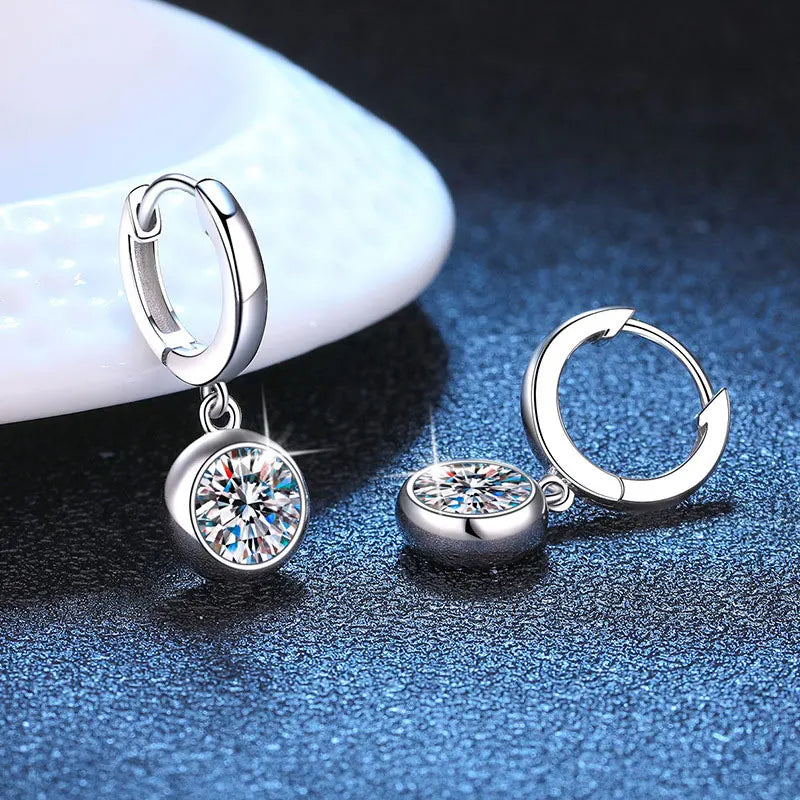 D VVS1 Round Moissanite Pendant Earrings for Women Sparkling Fine jewelry s925 Sliver Plated White Gold Hoop Earring