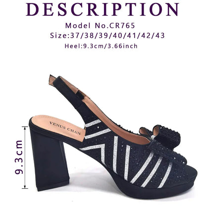 Black Color Elegant High Heels Nigeria Popular Design African Ladies Shoes And Bag Set for Wedding Party