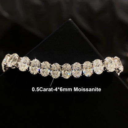 0.5Carat Oval Cut Moissanite Tennis Bracelets S925 Silver 18K Gold Plated for Women Men HipHop Jewelry Gifts GRA Certified