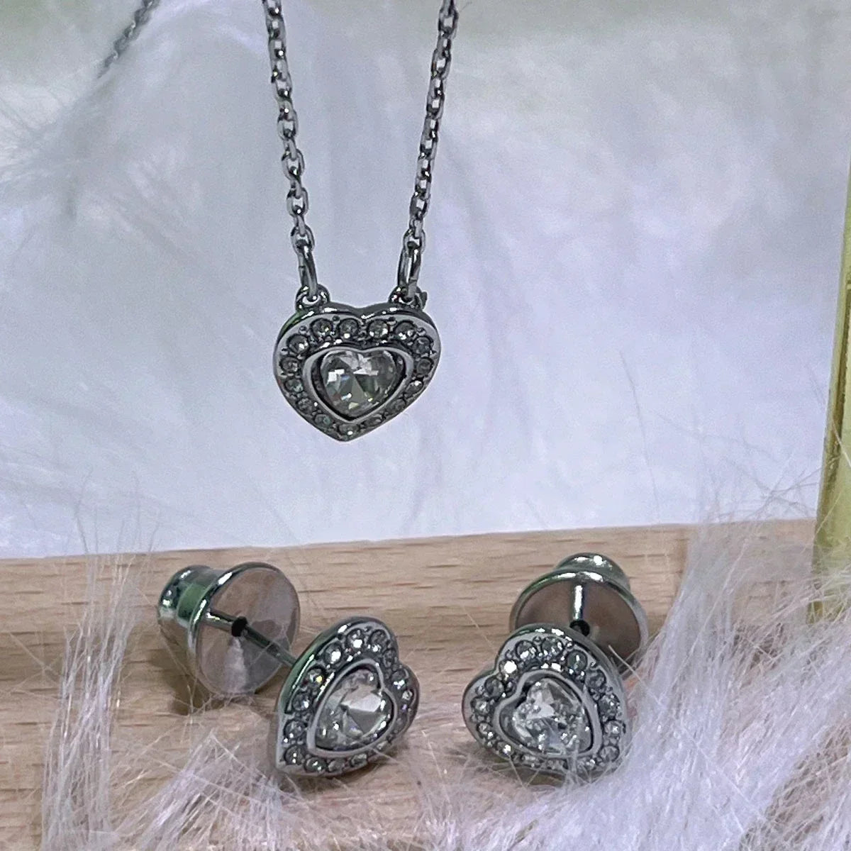 2025 New Trend Fine Wedding Jewelry Set Charm Silver Heart shaped Crystal Luxury Pearl Necklace Earrings Romantic Gift for Women