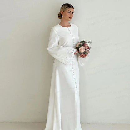 Simple Muslim Wedding Dresses Woman's Mermaid Appliques Button Formal Long Sleeve Split Bride Gowns 2026 Customized فستان