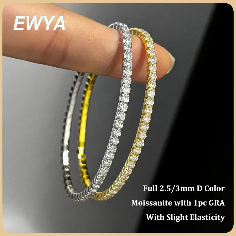 Elastic 2.5mm 3mm Full D Color Moissanite Tennis Bracelet Bangle for Women 925 Silver Pass Diamond Test Hand Link Bracelets