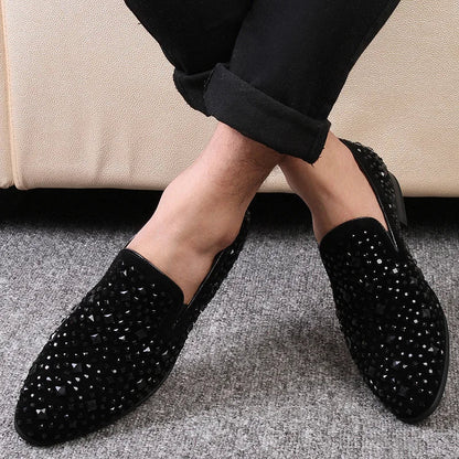 Black Spikes 2022 New Brand Mens Loafers Luxury Shoes Denim And Metal Sequins High Quality Casual Men Shoes
