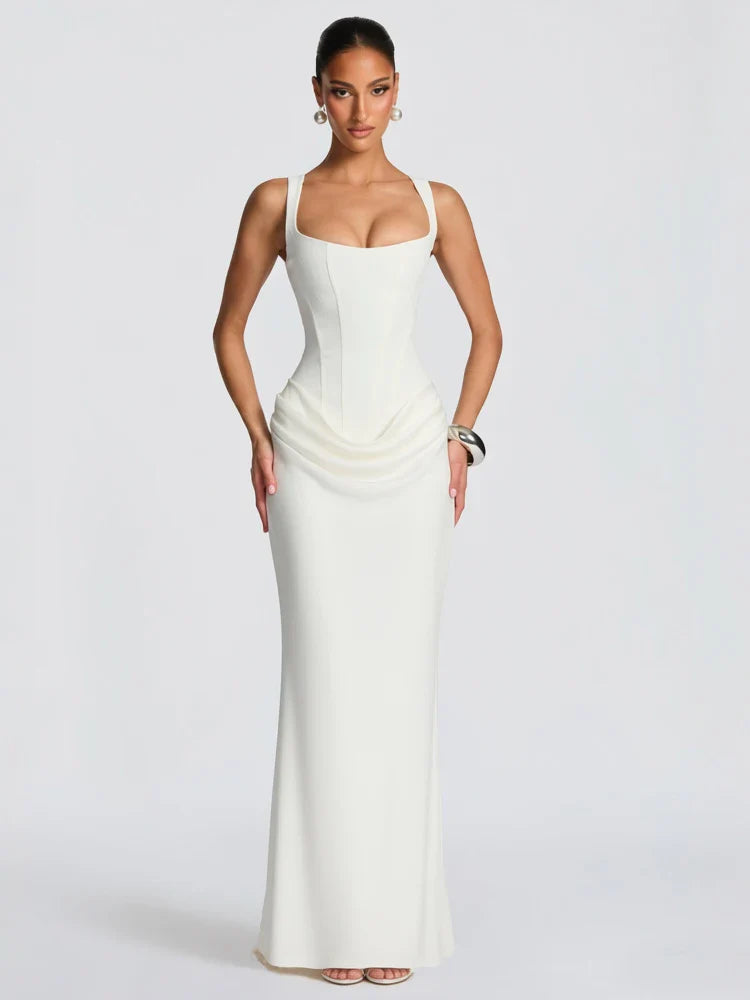 White Sexy Corset Maxi Dress Party Outfit Women’s Evening Dress Long Black Dinner Ball Gown Elegant Prom Dresses