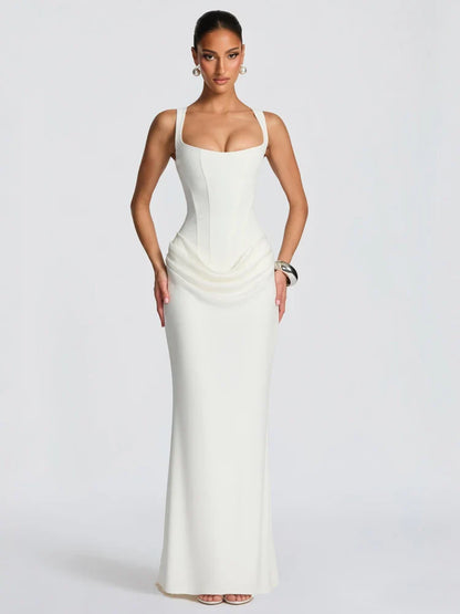 White Sexy Corset Maxi Dress Party Outfit Women’s Evening Dress Long Black Dinner Ball Gown Elegant Prom Dresses