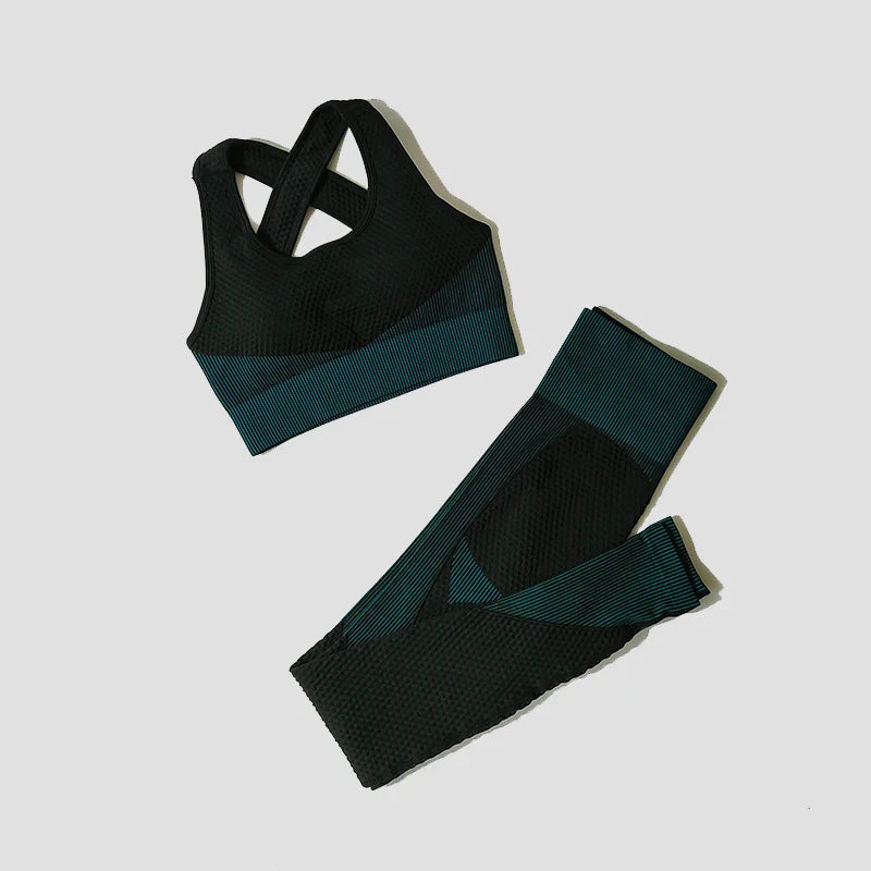 2/3Pcs Women Yoga Suit Seamless Knitted Yoga Pants Leggings Clothing Zipper Long Sleeve Crop Top Fitness Wear Sportswear Gym Set