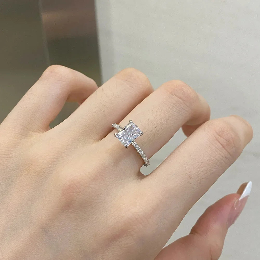 1ct-4ct Radiant Cut Full Moissanite Diamond Rings For Women Original 925 Silver Luxury Oval Cut Lady's Diamond Ring