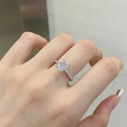 1ct-4ct Radiant Cut Full Moissanite Diamond Rings For Women Original 925 Silver Luxury Oval Cut Lady's Diamond Ring