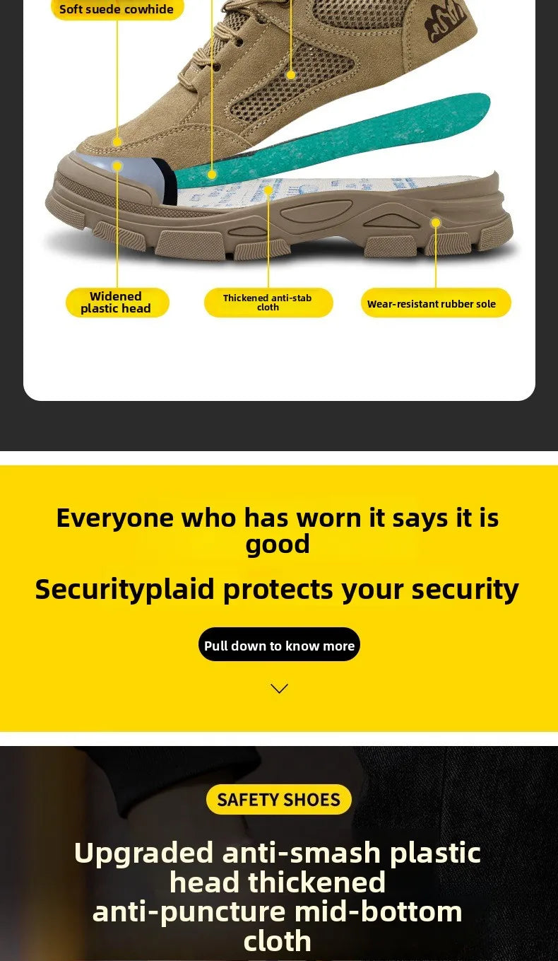 Labor Protection Shoes Men's Anti Smashing AntiPiercing Insulation Work Shoes Cowhide Solid Bottom Construction Site SafetyShoes