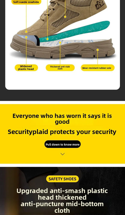 Labor Protection Shoes Men's Anti Smashing AntiPiercing Insulation Work Shoes Cowhide Solid Bottom Construction Site SafetyShoes