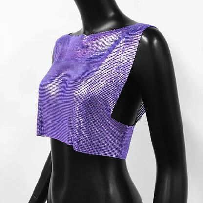 Sexy Metal Sequin Tank Top For Women y2k Summer Beach Backless Crop Top Rave Festival Club Outfits Camisole