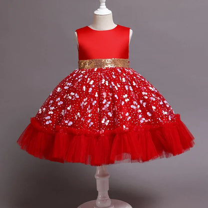 New Baby Kids Girls Elegant Printed Butterfly Flower Princess Party Tutu Dresses Children Sequins Wedding Evening Girl Clothes