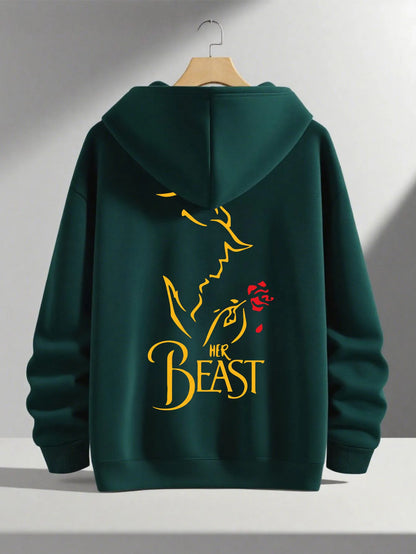 Romantic Theme Beauty and the Beast Couple Hoodies Men'S Women'S Separate Styles Pullover Casual Loose Fit Sweatshirt Hoodie Y2K