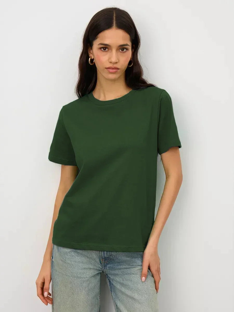 Summer 100% Cotton Women's T-shirt Bottoming Basic Fashionable Lady Short Sleeve Loose Tops Shirts Solid 230g/㎡ Tops