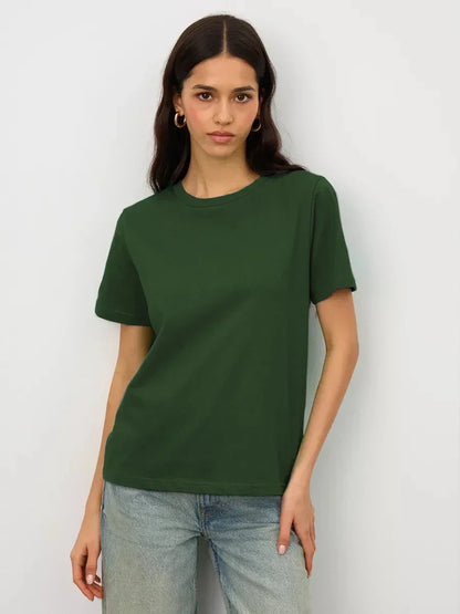 Summer 100% Cotton Women's T-shirt Bottoming Basic Fashionable Lady Short Sleeve Loose Tops Shirts Solid 230g/㎡ Tops