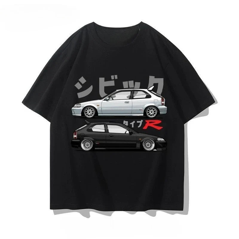 Honda Civic Motorcycle Short-sleeved Classic Modified Car Culture JDM Car Racing Fan T-shirt Club Men's Top