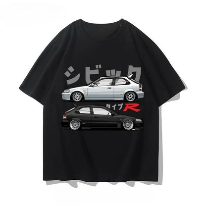 Honda Civic Motorcycle Short-sleeved Classic Modified Car Culture JDM Car Racing Fan T-shirt Club Men's Top