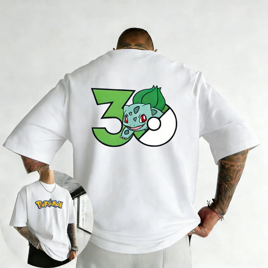 30th Anniversary Bulbasaur Printed T-shirt Summer Men's and Women's Loose Casual Hip Hop Trendy Short Sleeve Top