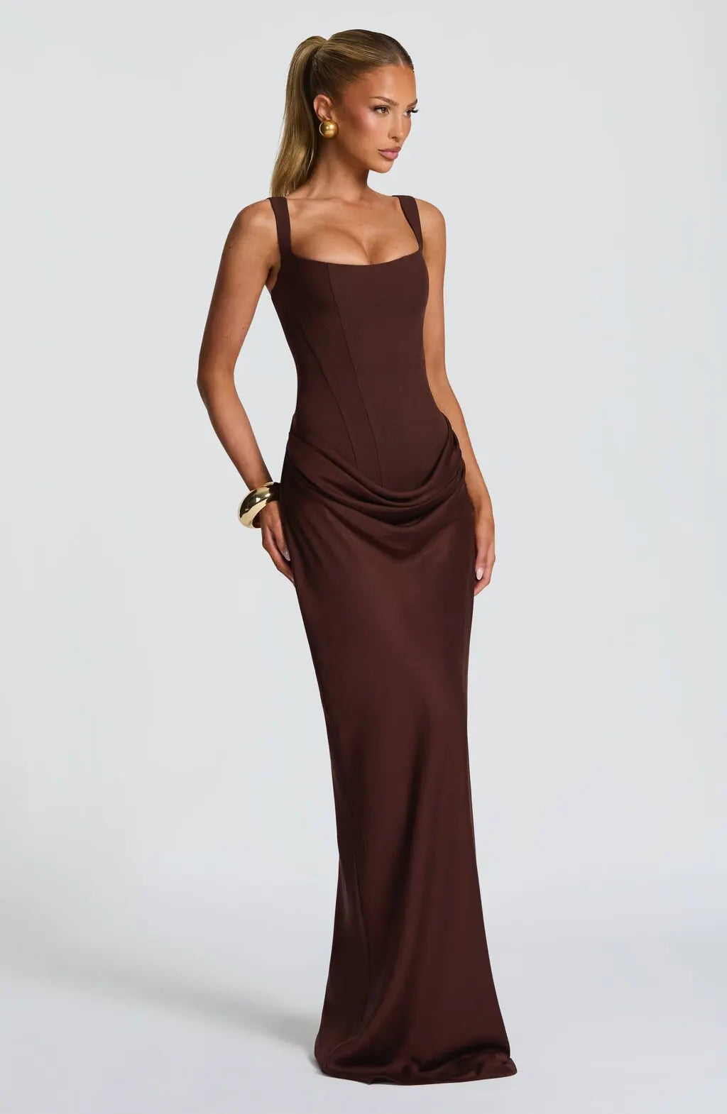 Women's casual long sleeved slim fit fishbone pure desire suspender jumpsuit long skirt slim fit solid color hip hugging dress