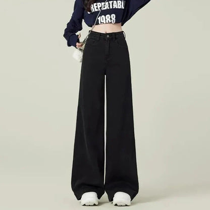 High Waist Jeans Girls Chic Fashion Straight Leg Denim Trousers