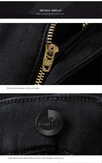 2023 Winter Men Black Blue Straight Stretch Denim Thick Velvet Pants Warm Jeans Casual Fleece Line Trousers Male Plus Size