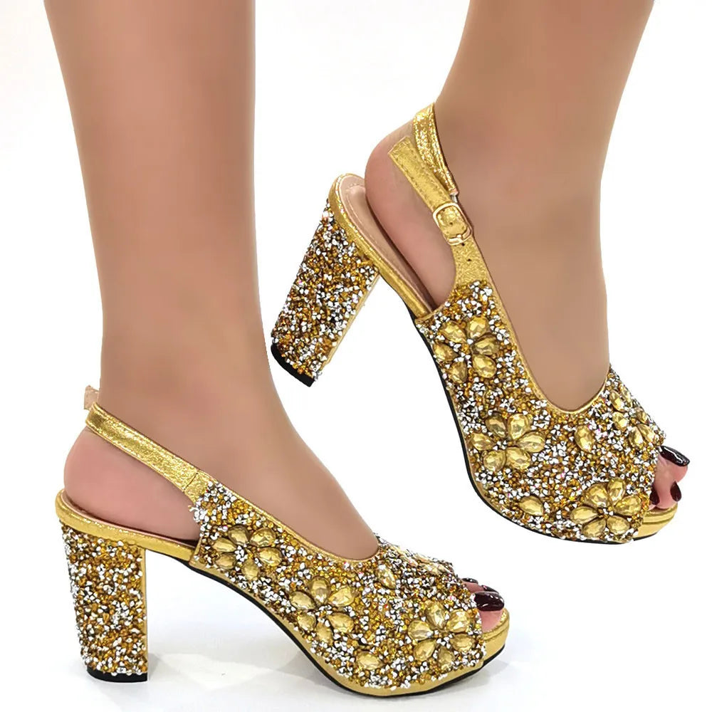 Fashion Wedding High Heel Sandals Italian Full Diamond Design Red Color Party Women Shoes