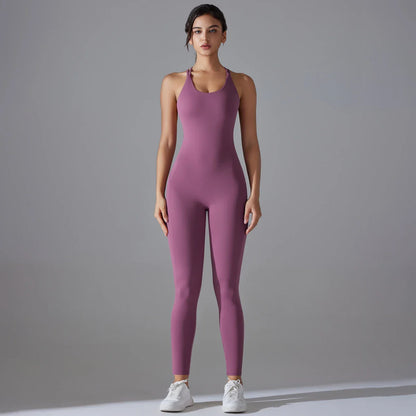 Sexy Backless Bodycon Scrunch Jumpsuit Raises Butt Women Dance Fitness Overalls Push Up Sleeveless Yoga Sport Jump Suit
