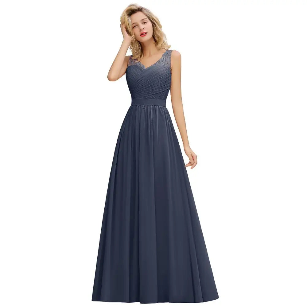 Elegant Bridesmaid Dress Pleated Bodice See-through Lace Cap Sleeves Maxi Flowy A-Line Skirt Wedding Party Gown Women