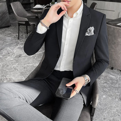 Conjunto de Terno Masculino de Negócios Slim Fit Três Peças 2025 de Alto Padrão Estilo Coreano para Casamento Noivo Festa Terno Colete Calças M-4XL