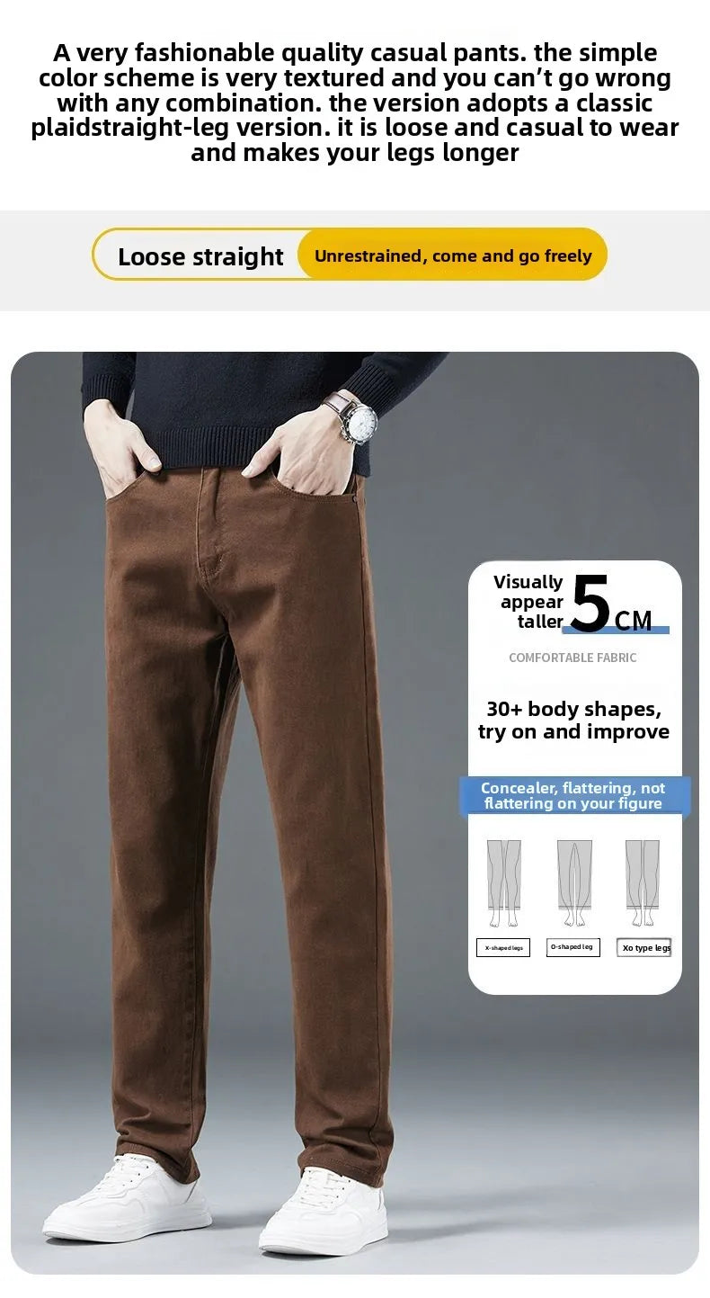 2026 Autumn Winter New Trendy Classic Jeans Male Solid Color Washed Straight Denim Pants Wide Leg Business Casual Stretchy Jeans