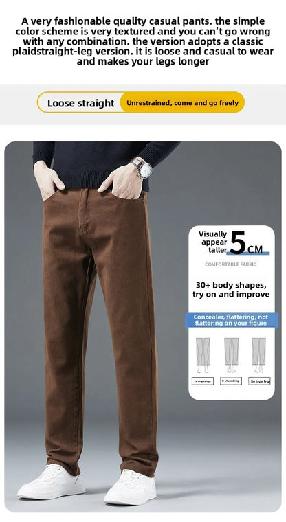 2026 Autumn Winter New Trendy Classic Jeans Male Solid Color Washed Straight Denim Pants Wide Leg Business Casual Stretchy Jeans