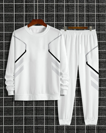 The new men's round-neck sweatshirt set for Spring and Autumn 2025 features street fashion and comfort with 3D pattern printing